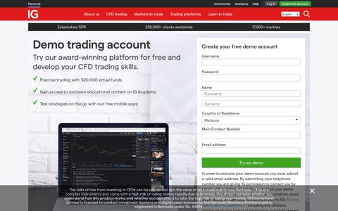 Demo Trading Account | Open Trading Demo Account - IG.com