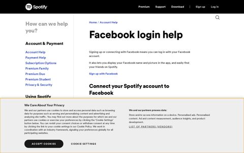 Facebook login help - Spotify