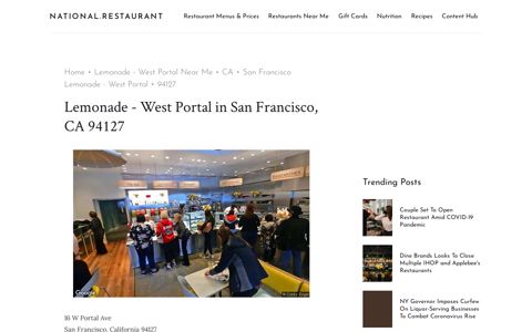 Lemonade - West Portal San Francisco, CA 94127: Menu ...