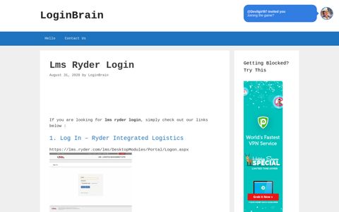 Lms Ryder - Log In - Ryder Integrated Logistics - LoginBrain