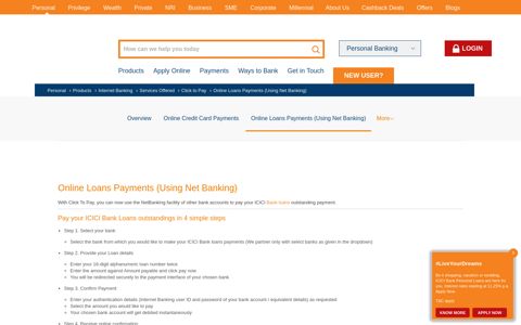 Loan Payment Online using Internet Banking - ICICI Bank ...