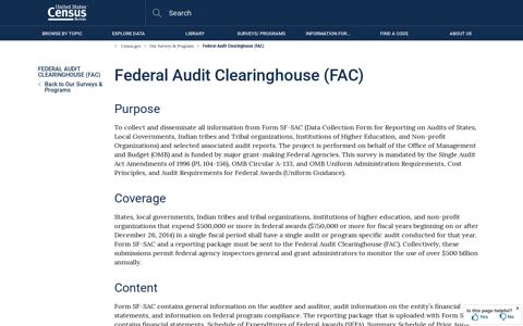 Federal Audit Clearinghouse (FAC) - Census Bureau