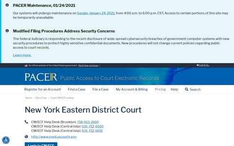New York Eastern District Court | PACER: Federal Court ...