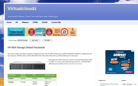 Virtualcloudz: HP MSA Storage Default Passwords