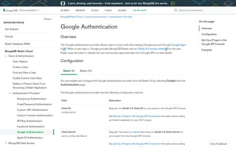 Google Authentication — MongoDB Realm