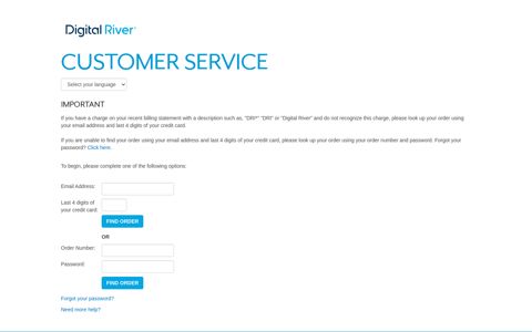 DRI*DigitalRiver Customer Service - Find Your Order