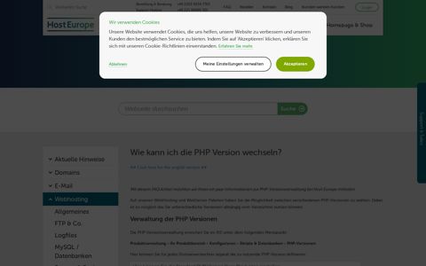 Verwaltung der PHP Versionen |Host Europe