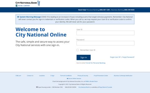 City National Online - Login Page - City National Bank
