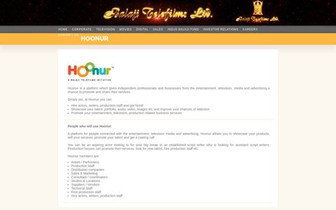 Hoonur - Balaji Telefilms Limited : Television, Motion Pictures