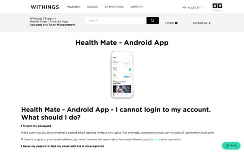 Health Mate - Android App - I cannot login to my account ...
