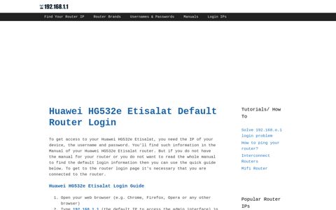 Huawei HG532e Etisalat - Default login IP, default username ...