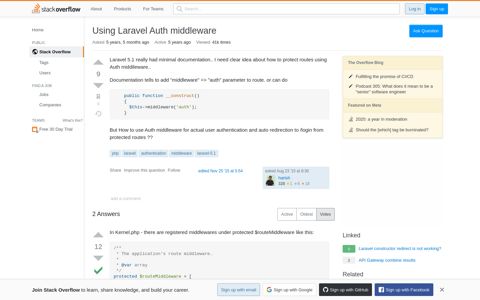 Using Laravel Auth middleware - Stack Overflow
