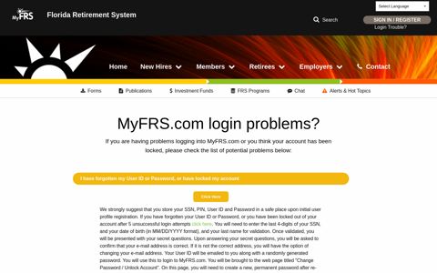 MyFRS Login Problems