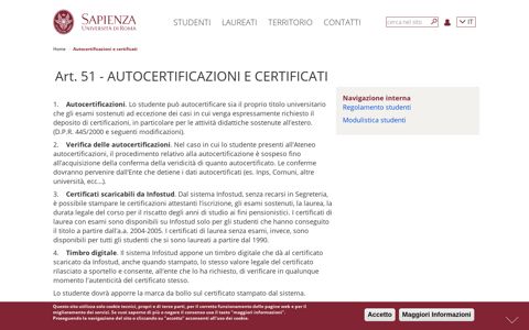 Autocertificazioni e certificati | Sapienza Università di Roma