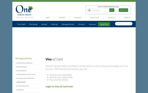 Visa eZ Card One Credit Union