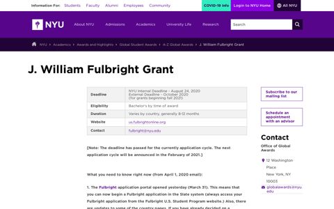 J. William Fulbright Grant - NYU