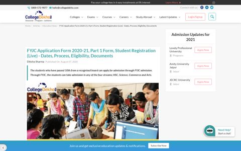 FYJC Application Form 2020-21, Part 1 Form, Student ...