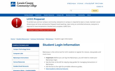 Student Login Information - Lorain County Community College