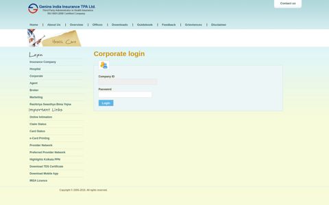 Corporate login - Genins India Insurance TPA Ltd.