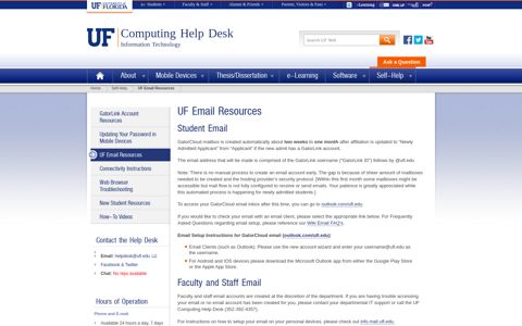 UF Email Resources » Computing Help Desk » University of ...