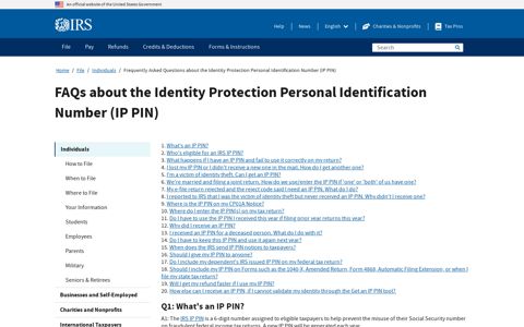 Identity Protection Personal Identification Number (IP PIN)