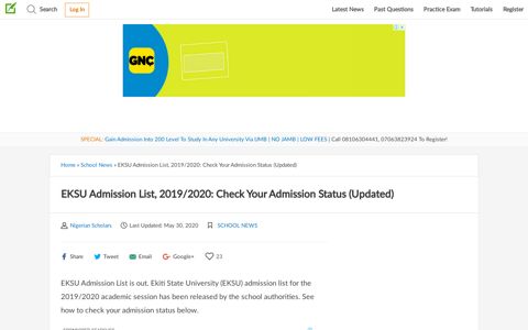EKSU Admission List, 2019/2020: Check Your Admission Status