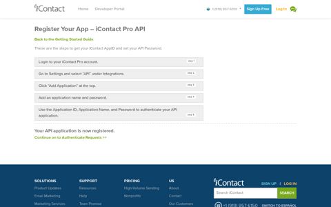 Register Your App - iContact Pro API | iContact