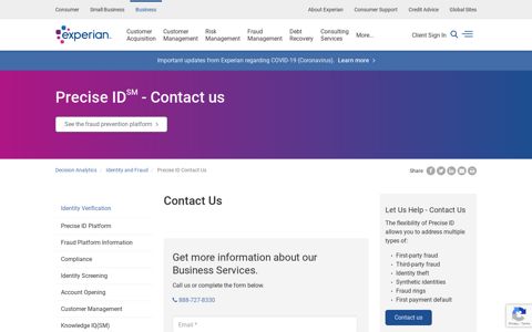 Precise ID - Contact Us | Experian