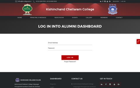 log in into alumni dashboard - KC College