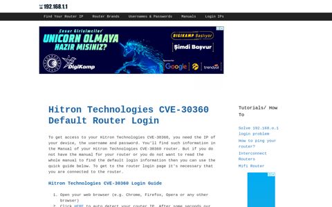 Hitron Technologies CVE-30360 - Default login IP, default ...