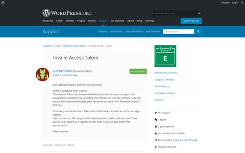 Invalid Access Token | WordPress.org