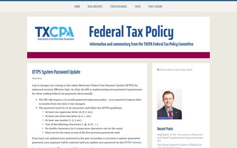 EFTPS System Password Update - TXCPA Federal Tax Policy ...