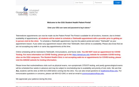 the GSU Student Health Patient Portal!