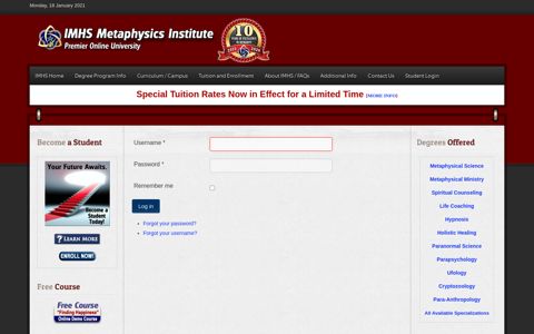 Login - Institute of Metaphysical Humanistic Science