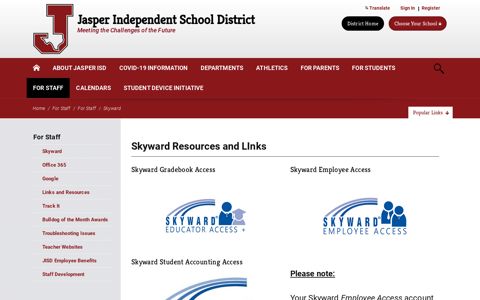 For Staff / Skyward - Jasper Independent School District