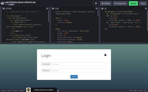 Login Window (jQuery/Bootstrap) - CodePen