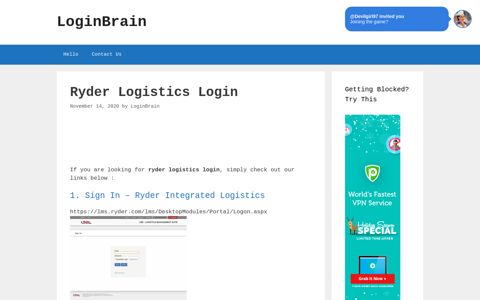 Ryder Logistics Sign In - Ryder Integrated Logistics - LoginBrain