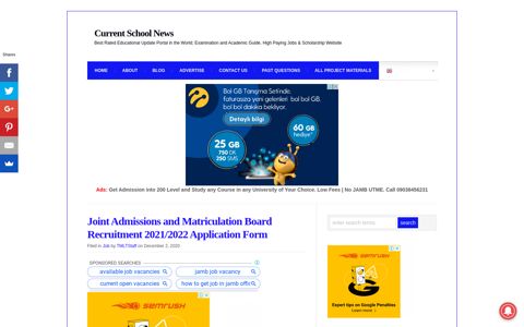 Joint Admissions and Matriculation Board Recruitment 2021 ...