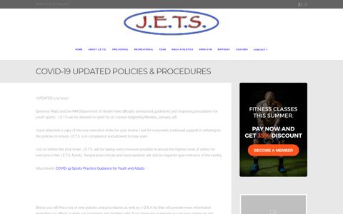 COVID-19 Updated Policies & Procedures | Jets Gymnastics