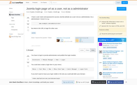 Joomla login page url as a user, not as a administrator - Stack ...