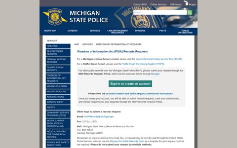 MSP - Freedom of Information Act Requests - State of Michigan
