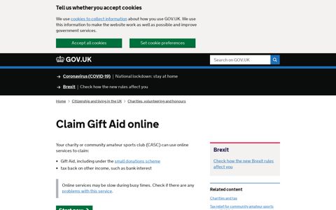Claim Gift Aid online - GOV.UK