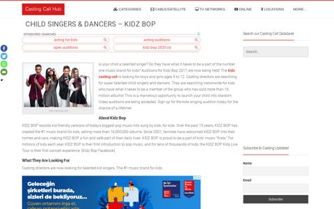 Child Singers & Dancers – Kidz Bop Auditions for 2020