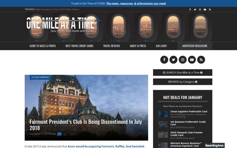 Fairmont President's Club Is Being Discontinued In July 2018 ...