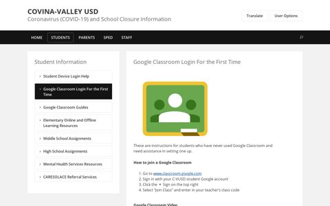 Student Information / Google Classroom Login For the First Time