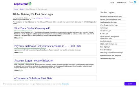 Global Gateway E4 First Data Login - LoginDetail
