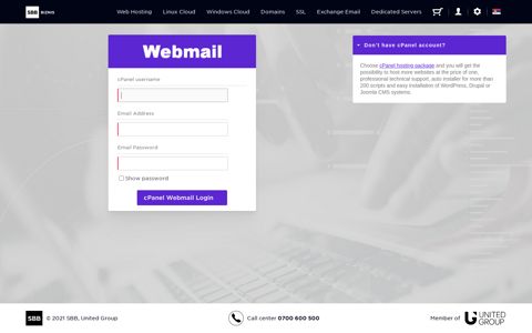 cPanel Webmail Login - SBB Hosting Portal