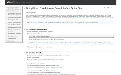 GroupWise 18 WebAccess Basic Interface Quick Start