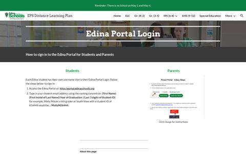 EPS Distance Learning Plan - Edina Portal Login - Google Sites