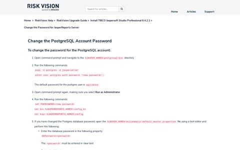 PostgreSQL Account Password for Resolver RiskVision
